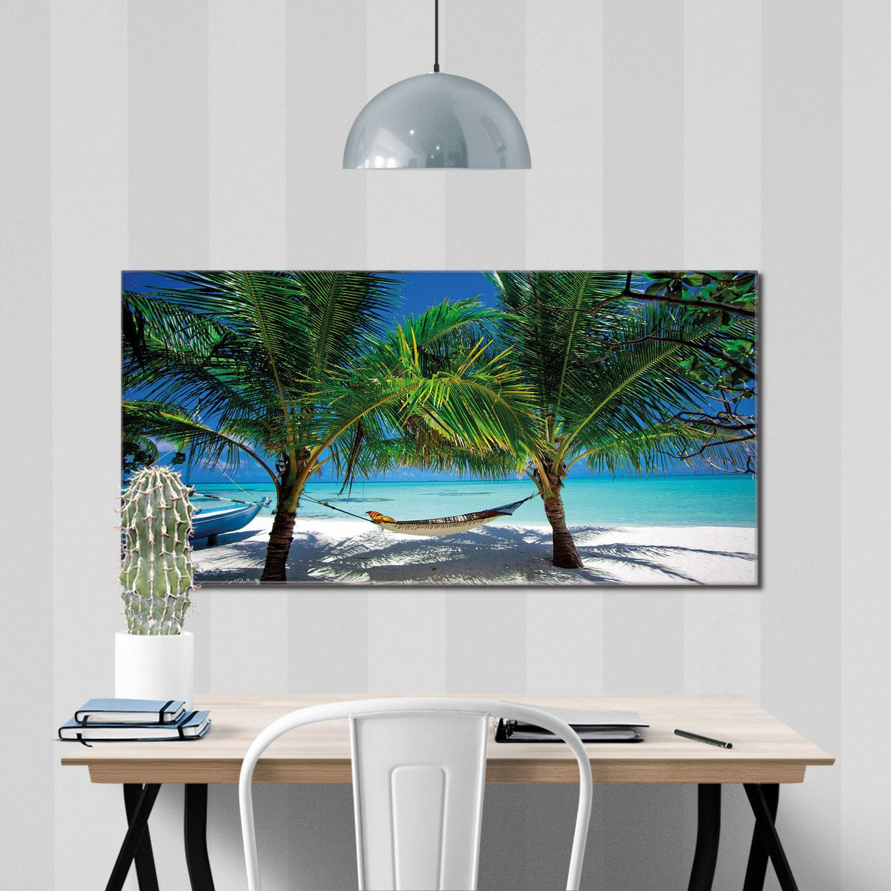 banjado Echtglas Wandbild 110 x 55 cm Strand im Querformat rahmenlose & individuelle Aufhängung, hochwertig & farbbrilliant, 4mm starkes ESG