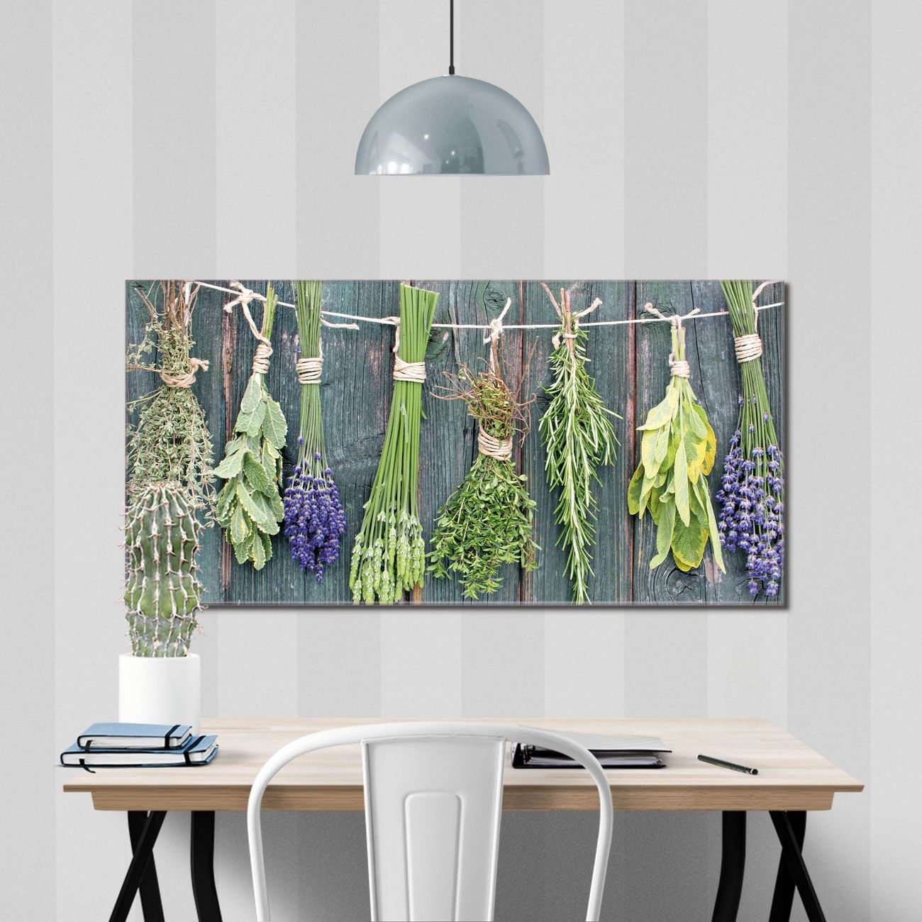 banjado Echtglas Wandbild 120 x 80 cm Acht Kräuter im Querformat rahmenlose & individuelle Aufhängung, hochwertig & farbbrilliant, 4mm starkes ESG