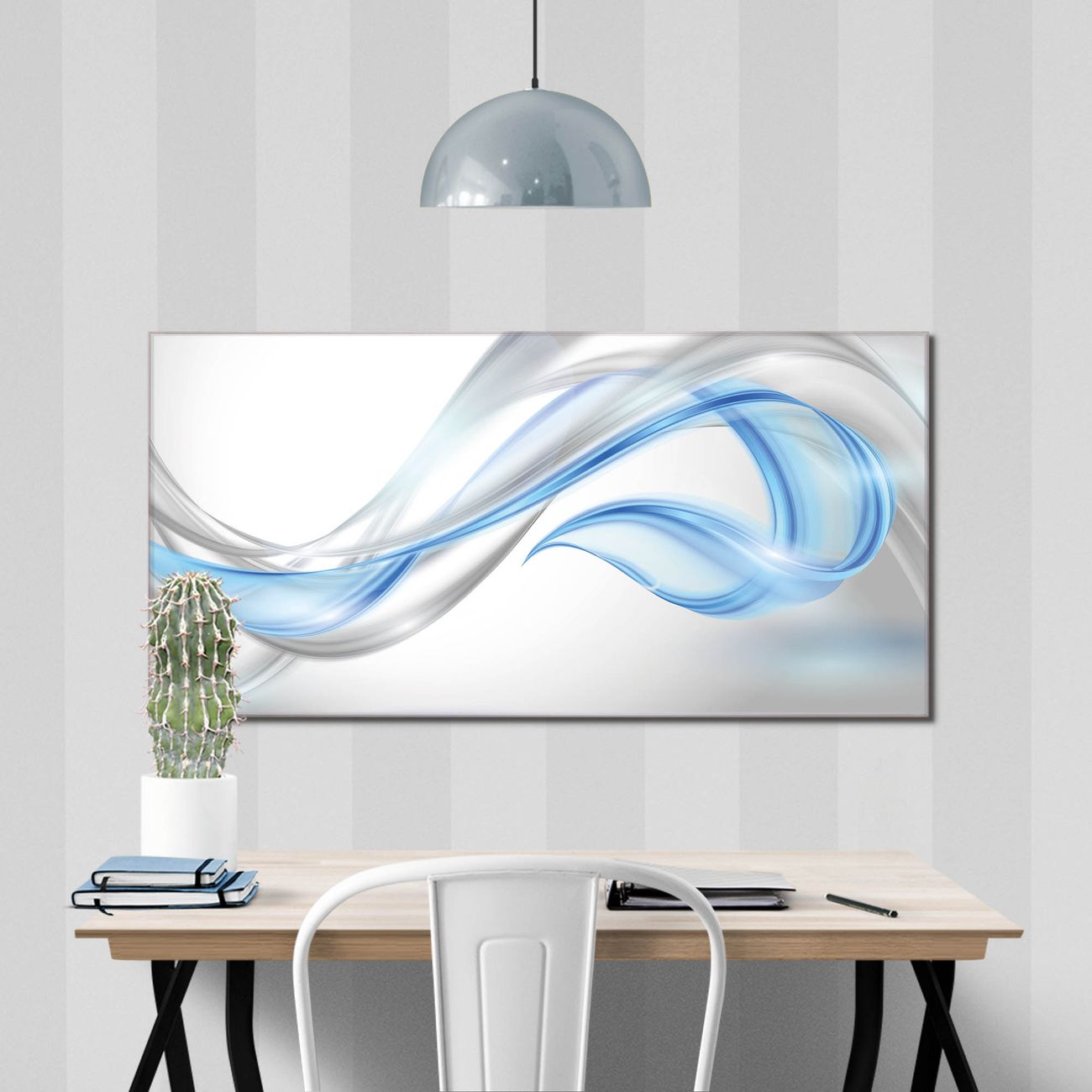 banjado Echtglas Wandbild 110 x 55 cm Blaue Welle im Querformat rahmenlose & individuelle Aufhängung, hochwertig & farbbrilliant, 4mm starkes ESG