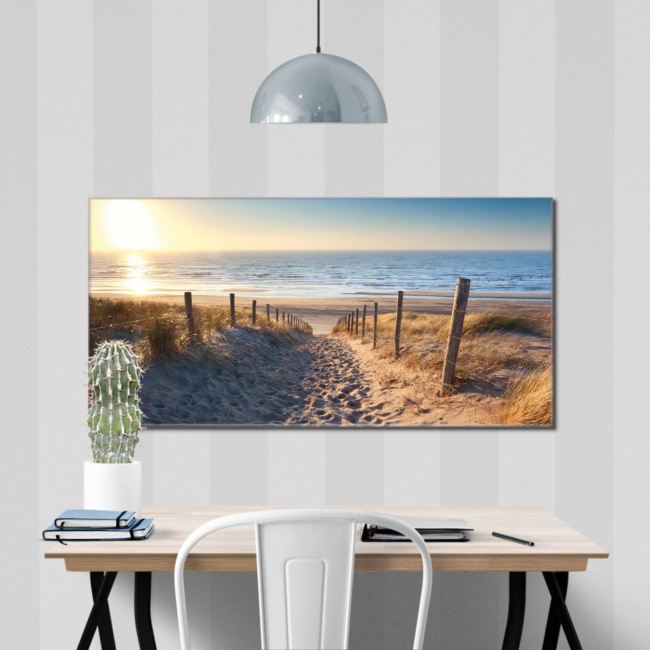 banjado Echtglas Wandbild 110 x 55 cm Nordseestrand im Querformat rahmenlose & individuelle Aufhängung, hochwertig & farbbrilliant, 4mm starkes ESG