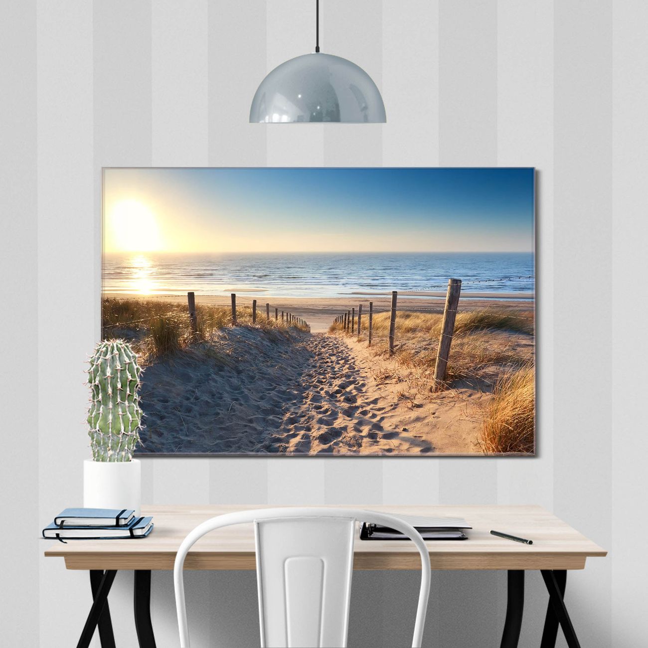 banjado Echtglas Wandbild 90 x 60 cm Nordseestrand im Querformat rahmenlose & individuelle Aufhängung, hochwertig & farbbrilliant, 4mm starkes ESG
