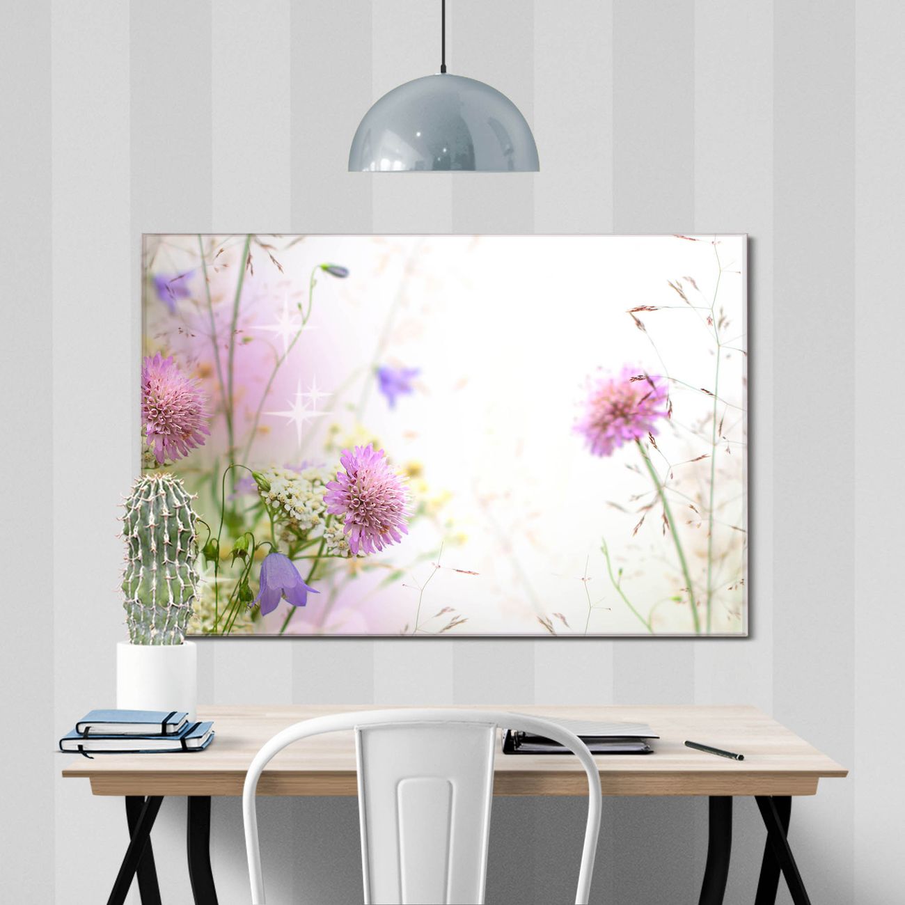 banjado Echtglas Wandbild  Wiese Blumen im Querformat rahmenlose & individuelle Aufhängung, hochwertig & farbbrilliant, 4mm starkes ESG