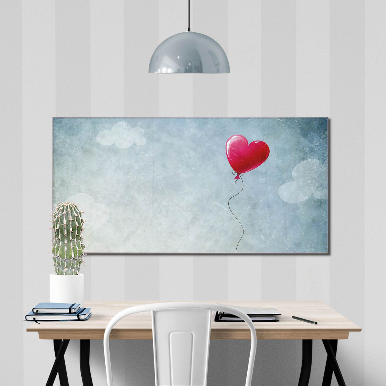 banjado Echtglas Wandbild 120 x 60 cm Herzballon im Querformat rahmenlose & individuelle Aufhängung, hochwertig & farbbrilliant, 4mm starkes ESG