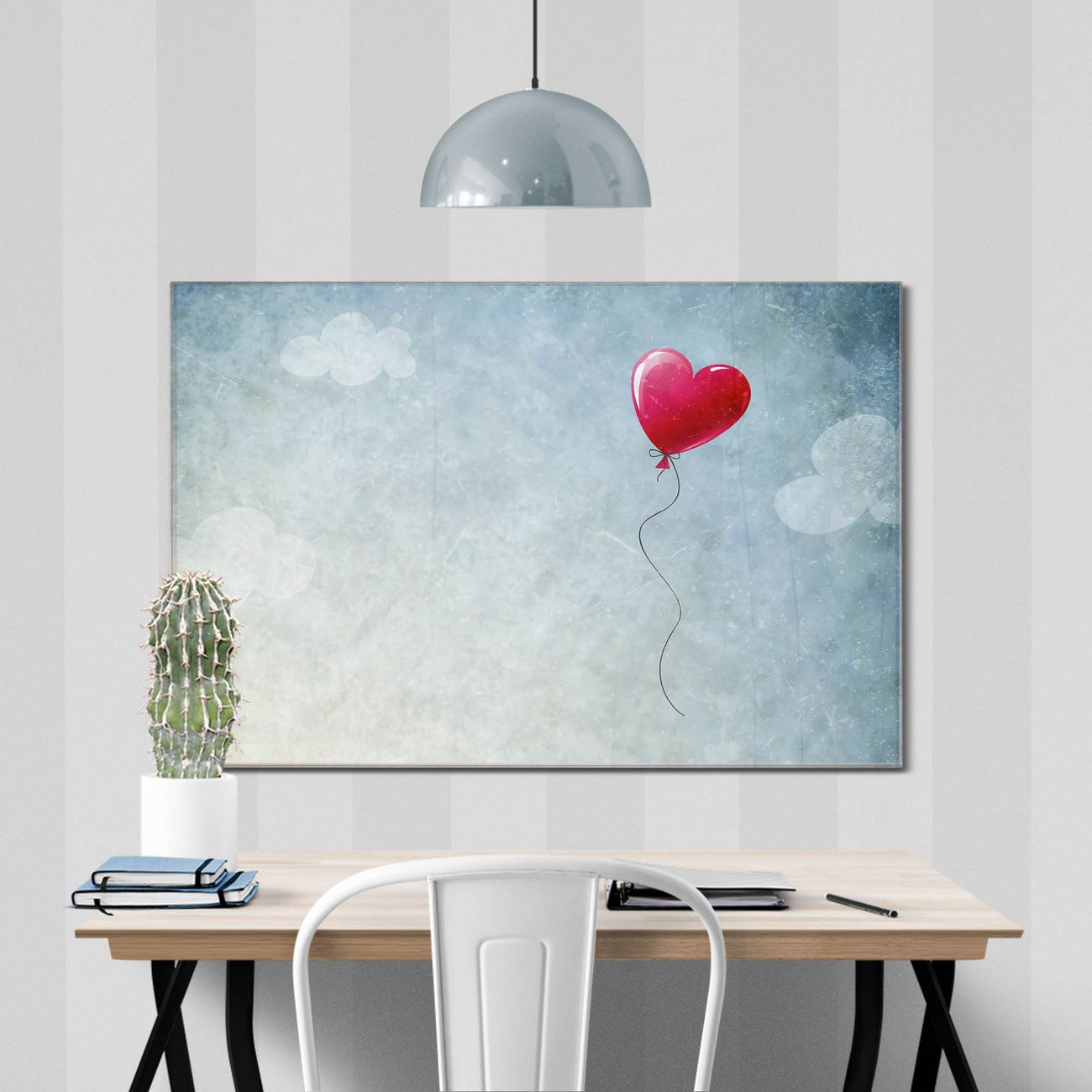 banjado Echtglas Wandbild 90 x 60 cm Herzballon im Querformat rahmenlose & individuelle Aufhängung, hochwertig & farbbrilliant, 4mm starkes ESG