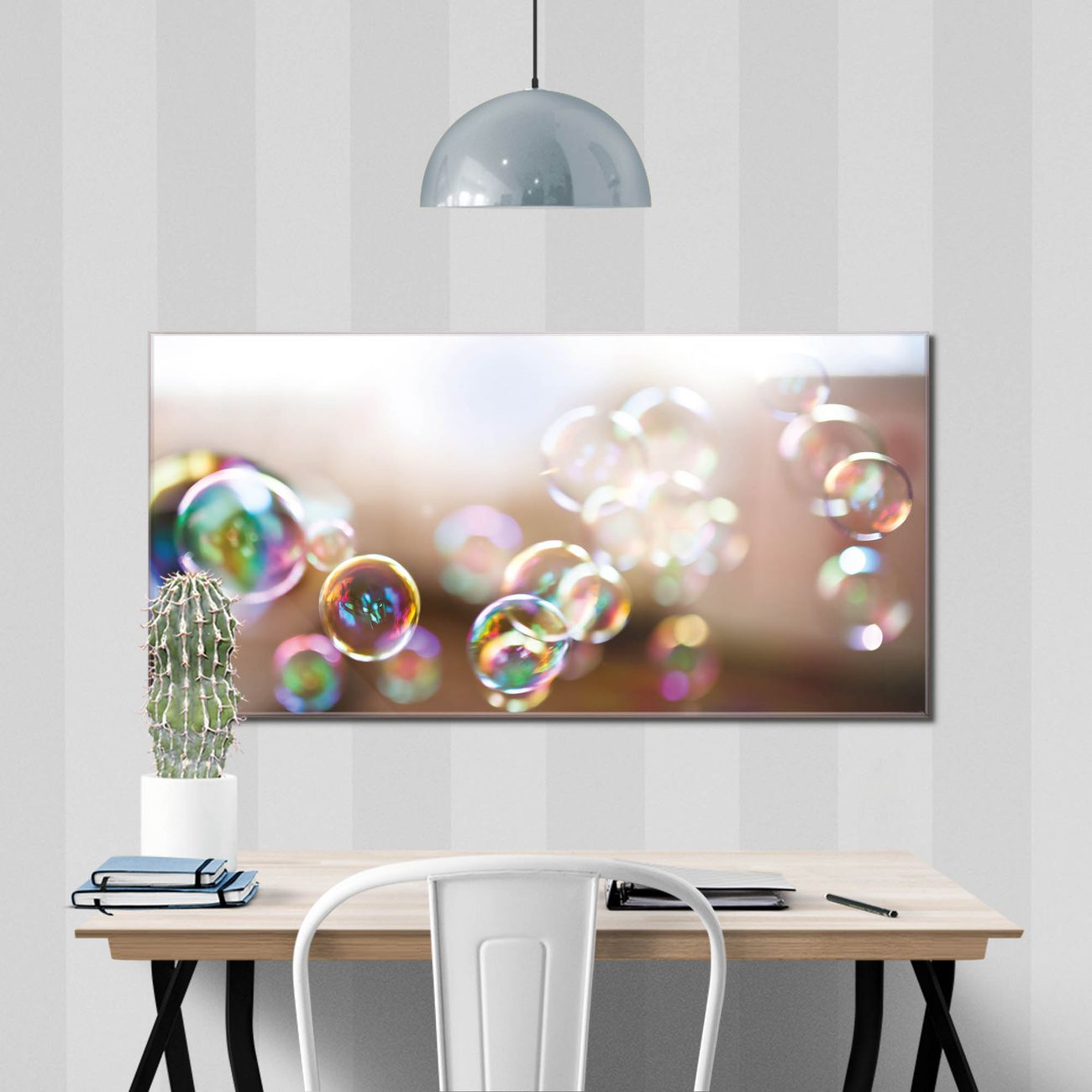 banjado Echtglas Wandbild 110 x 55 cm Seifenblasen im Querformat rahmenlose & individuelle Aufhängung, hochwertig & farbbrilliant, 4mm starkes ESG