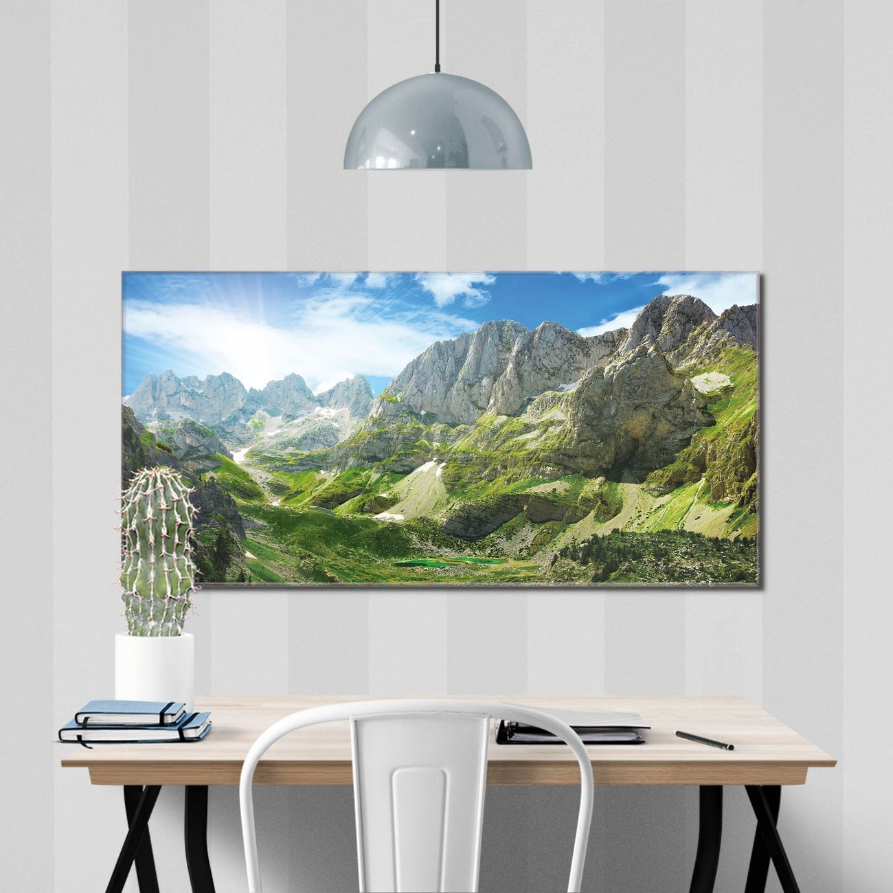banjado Echtglas Wandbild 120 x 80 cm Bergsee Alpen im Querformat rahmenlose & individuelle Aufhängung, hochwertig & farbbrilliant, 4mm starkes ESG
