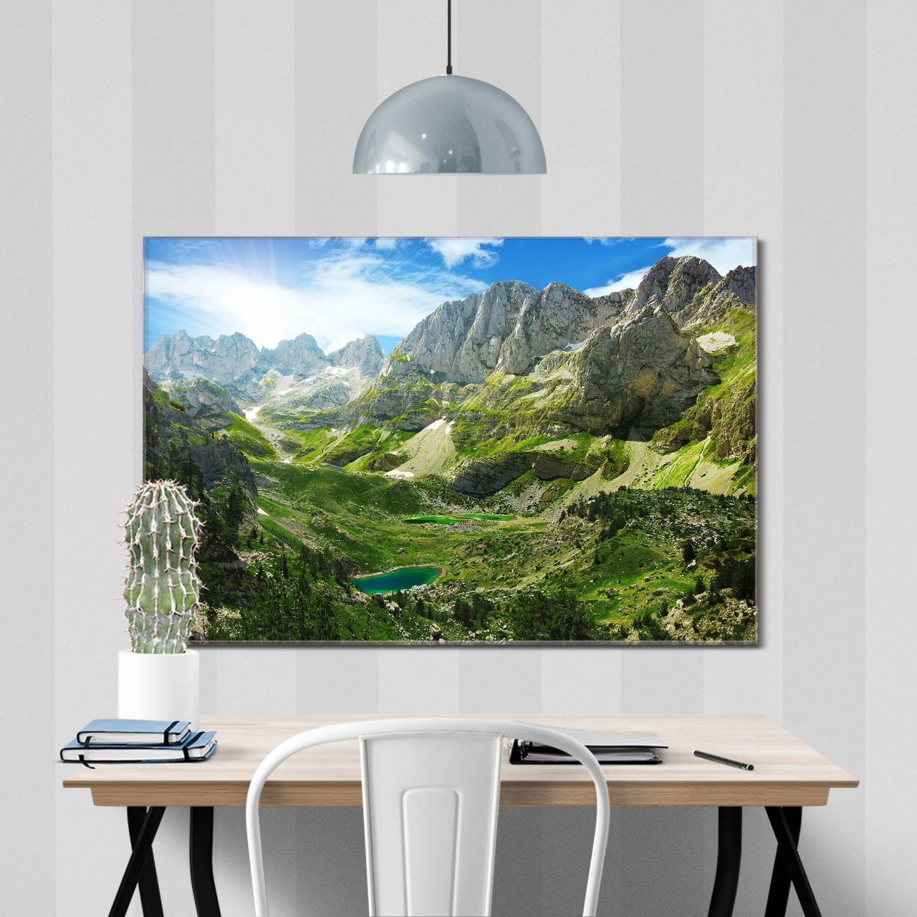 banjado Echtglas Wandbild 100 x 50 cm Bergsee Alpen im Querformat rahmenlose & individuelle Aufhängung, hochwertig & farbbrilliant, 4mm starkes ESG