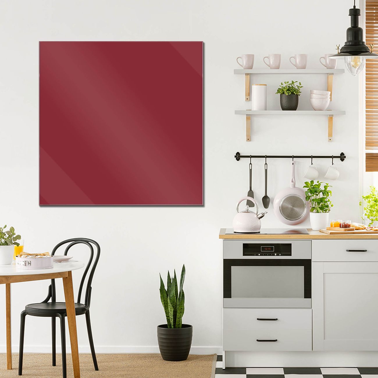 banjado Wandbild aus Echtglas Burgund quadratisch , hochwertig & farbbrilliant, rahmenlos & individuelle Aufhängung, 4mm starkes ESG