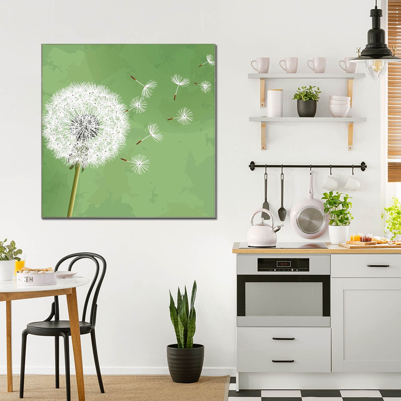 banjado Wandbild aus Echtglas Pusteblume 3 quadratisch 70 x 70 cm, hochwertig & farbbrilliant, rahmenlos & individuelle Aufhängung, 4mm starkes ESG