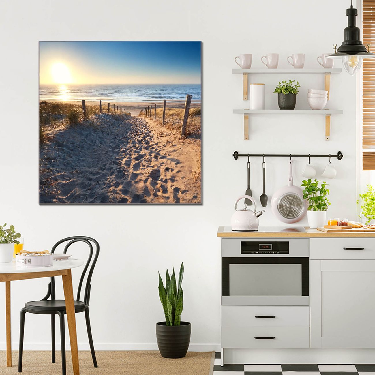 banjado Wandbild aus Echtglas Nordseestrand quadratisch 70 x 70 cm, hochwertig & farbbrilliant, rahmenlos & individuelle Aufhängung, 4mm starkes ESG
