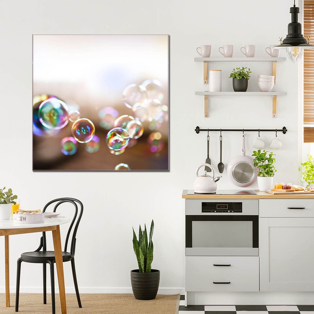 banjado Wandbild aus Echtglas Seifenblasen quadratisch 70 x 70 cm, hochwertig & farbbrilliant, rahmenlos & individuelle Aufhängung, 4mm starkes ESG