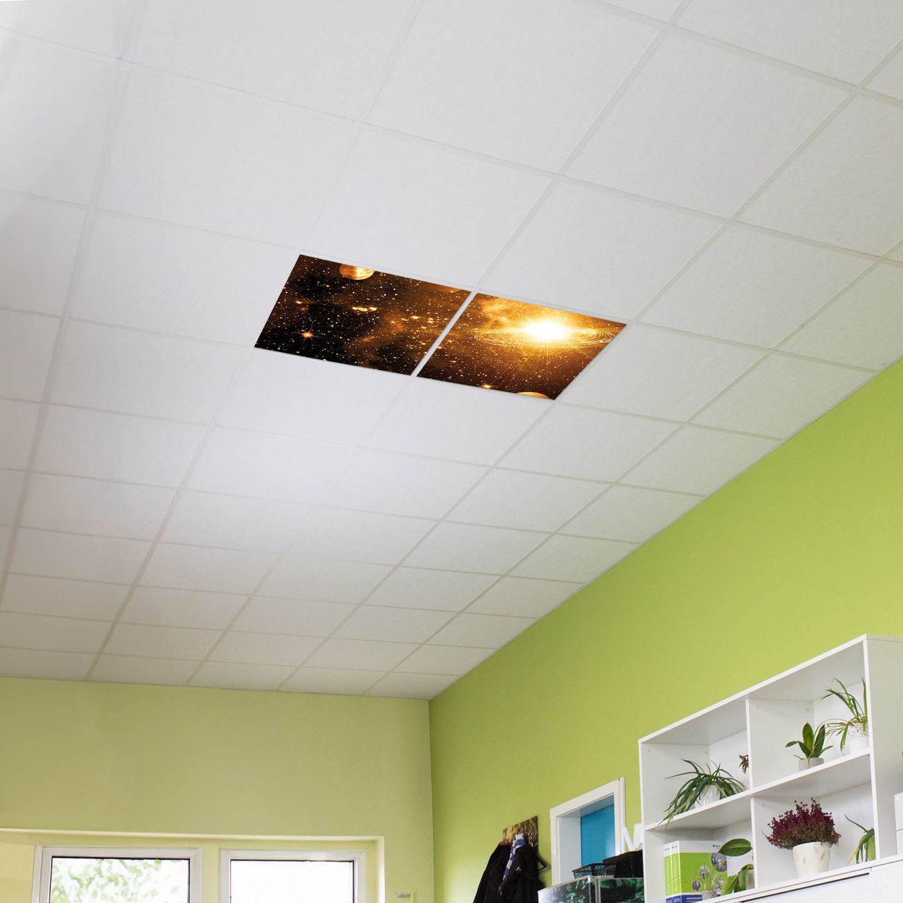 banjado Motivlichtdecke LED Deckenleuchte flach, Deckenpanel, Rasterdeckenleuchte Beleuchtung für Büro oder Praxis mit Motiv