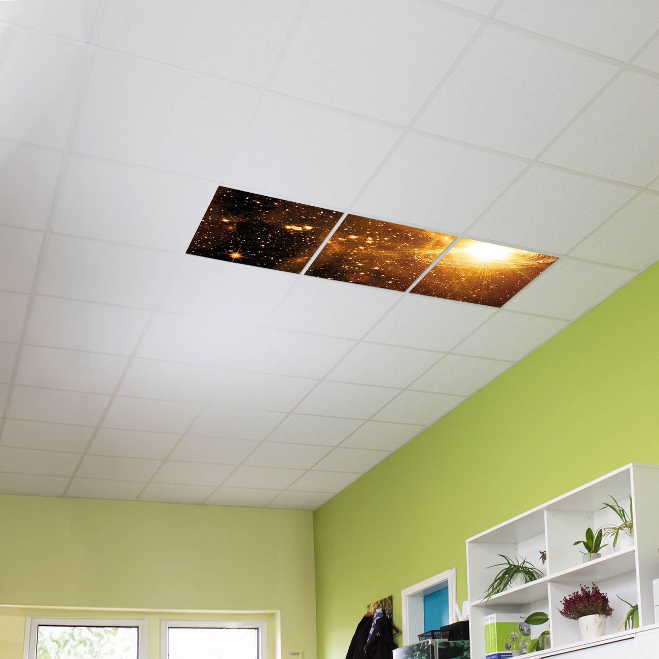 banjado Motivlichtdecke LED Deckenleuchte flach, Deckenpanel, Rasterdeckenleuchte Beleuchtung für Büro oder Praxis mit Motiv