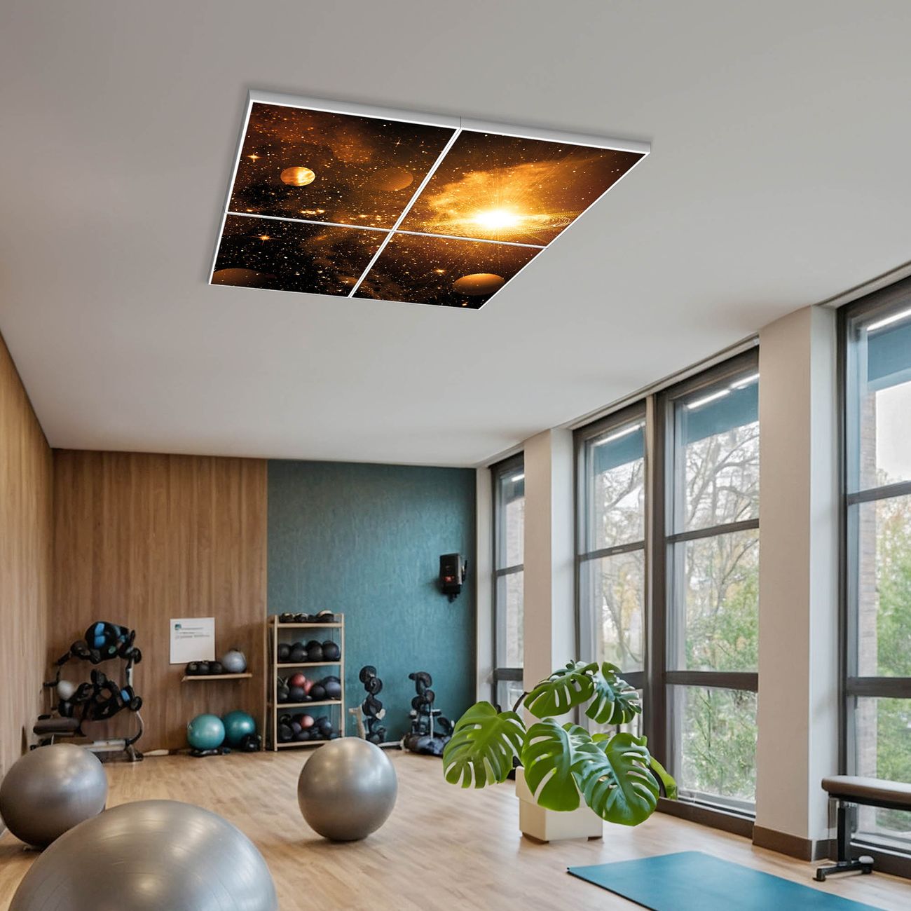 banjado Motivlichtdecke LED Deckenleuchte flach, Deckenpanel, Rasterdeckenleuchte Beleuchtung für Büro oder Praxis mit Motiv