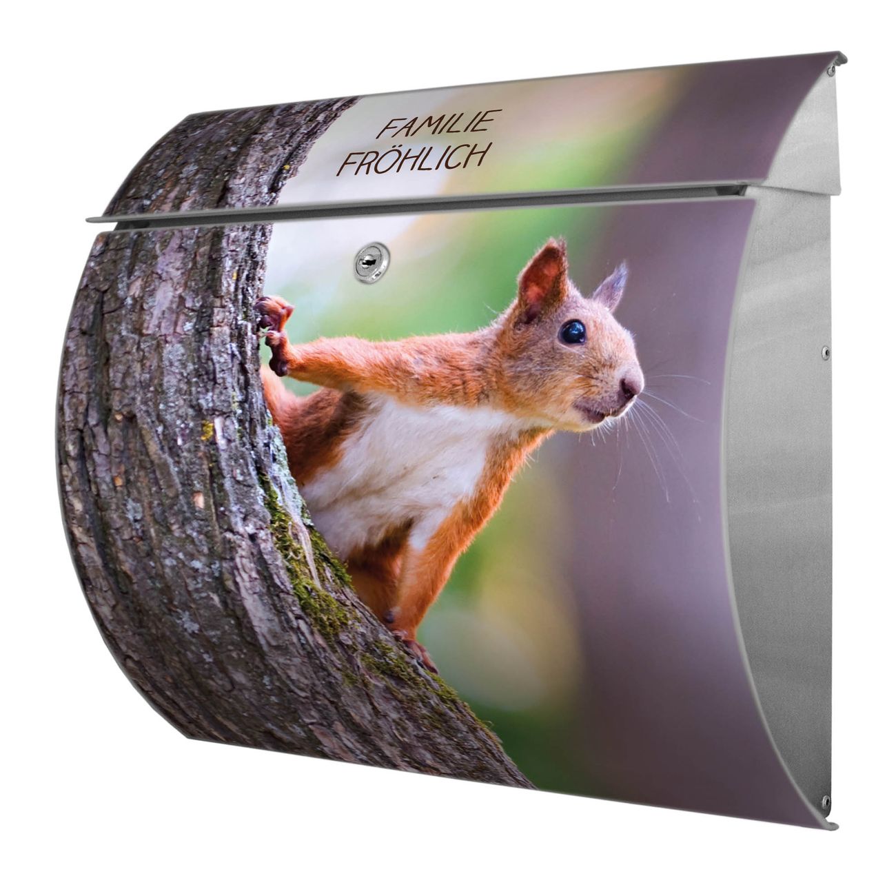 banjado Burg-Wächter Postkasten Toscana mit Motiv Eichhörnchen 38x33x11cm, 2 Schlüssel - Briefkasten Edelstahl - A4 Einwurf Edelstahl