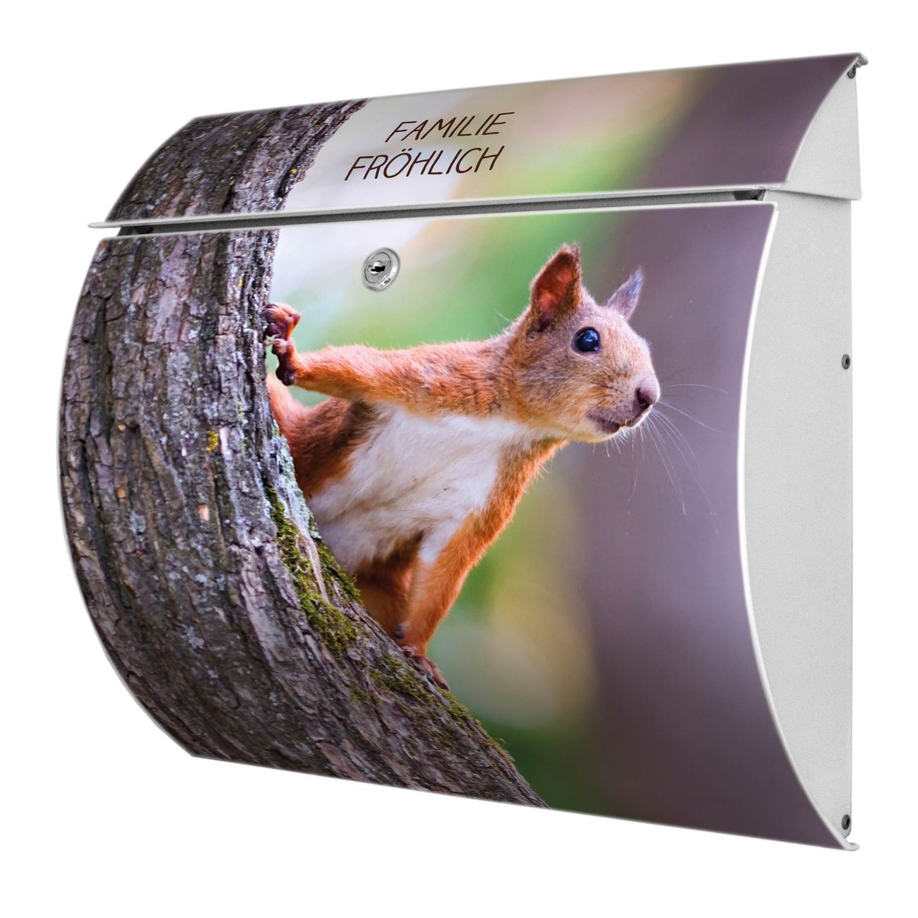 banjado Burg-Wächter Postkasten Toscana mit Motiv Eichhörnchen 38x33x11cm, 2 Schlüssel - Briefkasten Edelstahl - A4 Einwurf Weiß