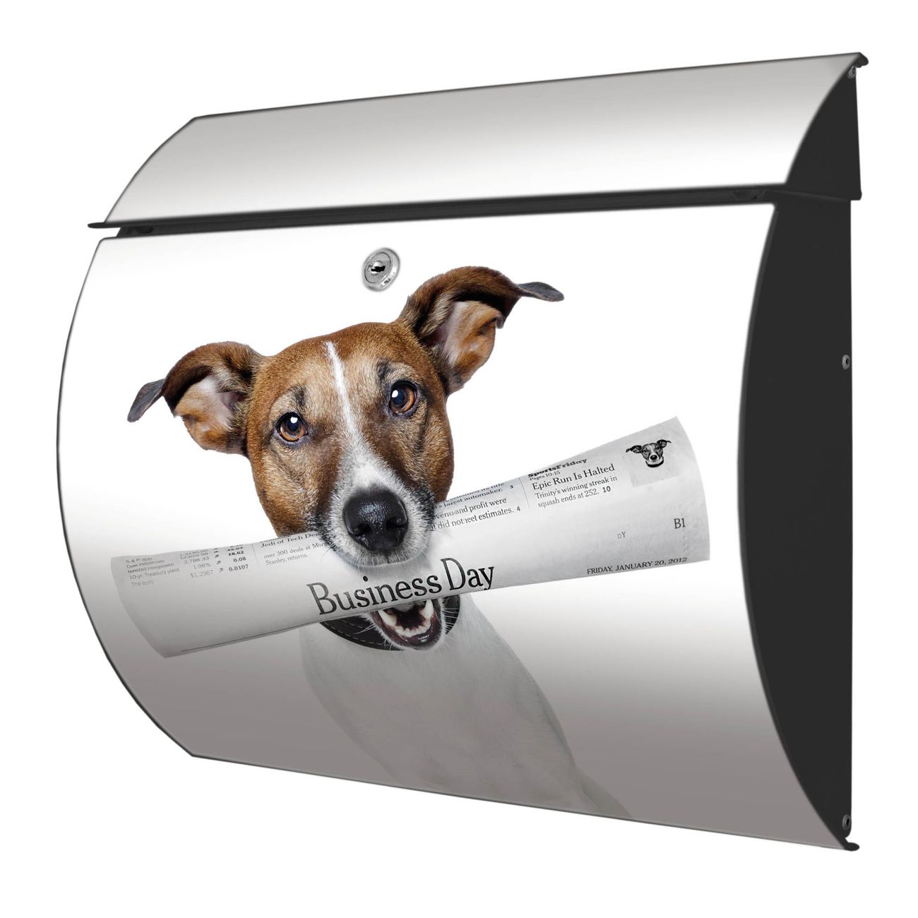 banjado Burg-Wächter Postkasten Toscana mit Motiv Business Day 38x33x11cm, 2 Schlüssel - Briefkasten Edelstahl - A4 Einwurf Anthrazit