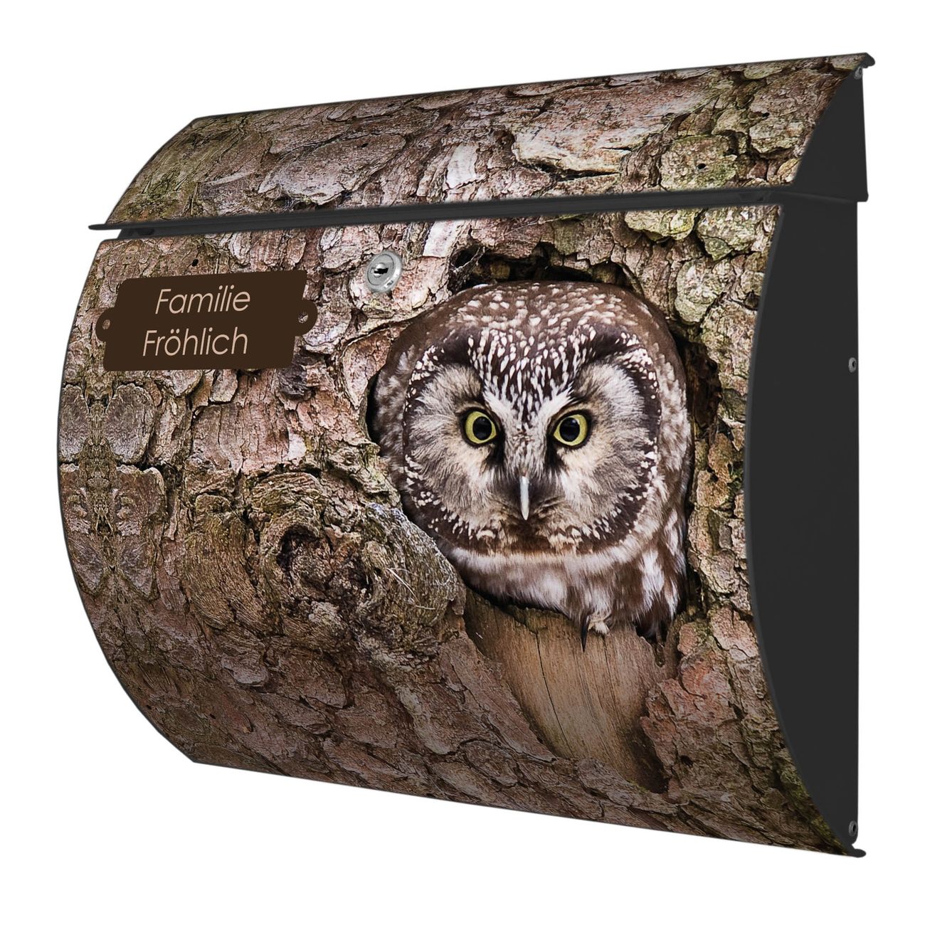 Burg-Wächter Toscana Briefkasten bunt mit Motiv Eule 38x33x11cm - Stahl und Edelstahl, 2 Schlüssel, mit personalisierung Anthrazit