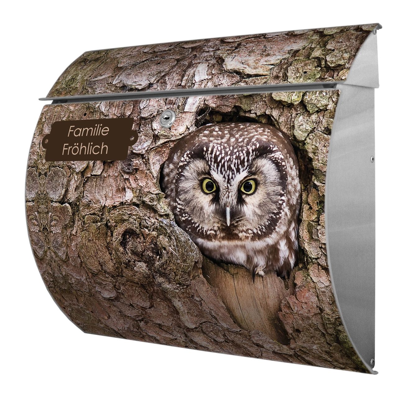 Burg-Wächter Toscana Briefkasten bunt mit Motiv Eule 38x33x11cm - Stahl und Edelstahl, 2 Schlüssel, mit personalisierung Edelstahl