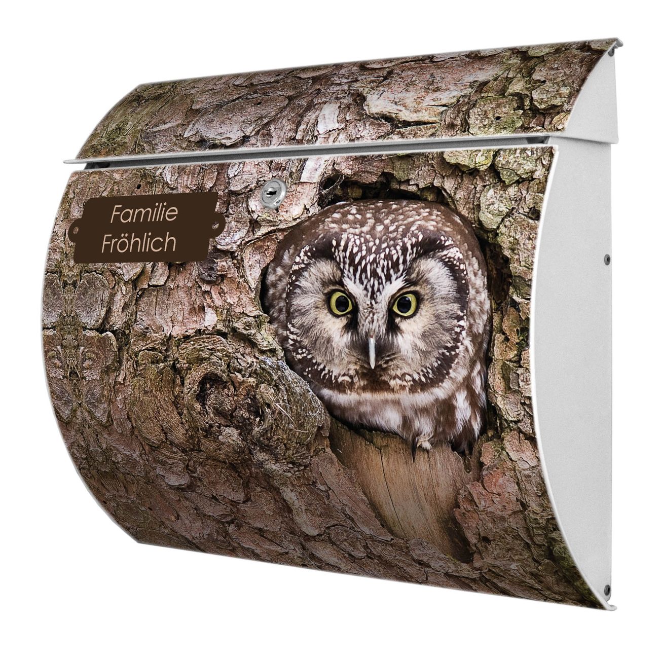 Burg-Wächter Toscana Briefkasten bunt mit Motiv Eule 38x33x11cm - Stahl und Edelstahl, 2 Schlüssel, mit personalisierung Weiß