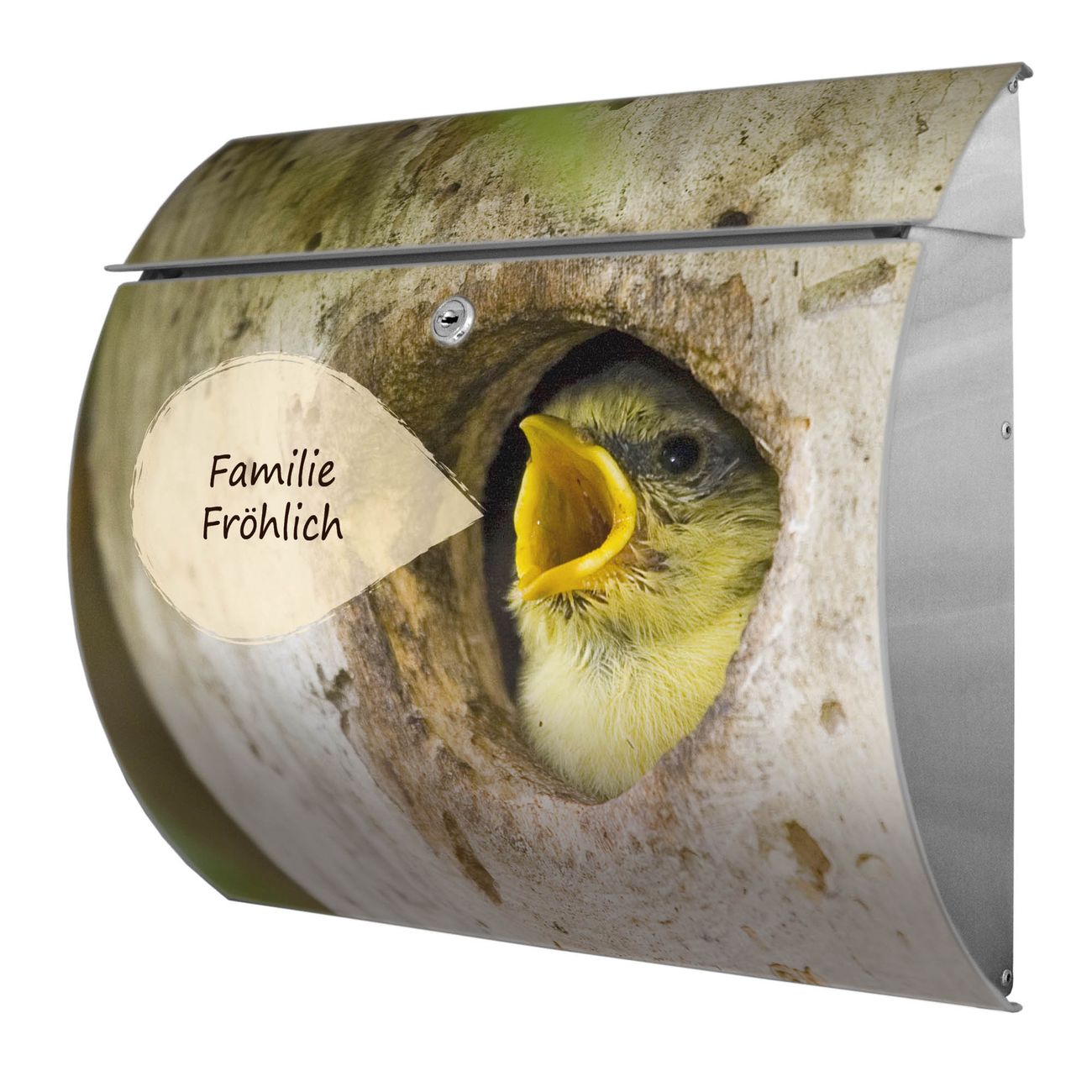 banjado Burg-Wächter Postkasten Toscana mit Motiv Blaumeise 38x33x11cm, 2 Schlüssel - Briefkasten Edelstahl - A4 Einwurf Edelstahl