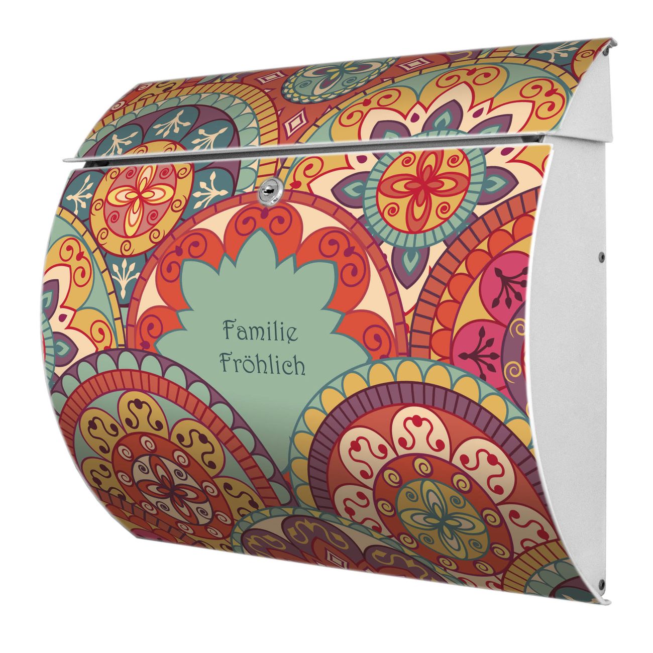 banjado Burg-Wächter Postkasten Toscana mit Motiv Rosetten 38x33x11cm, 2 Schlüssel - Briefkasten Edelstahl - A4 Einwurf Weiß