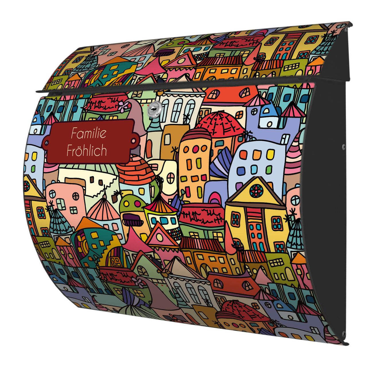 Burg-Wächter Stahl Briefkasten mit eigenem Namen Anthrazit mit Motiv Funky Town