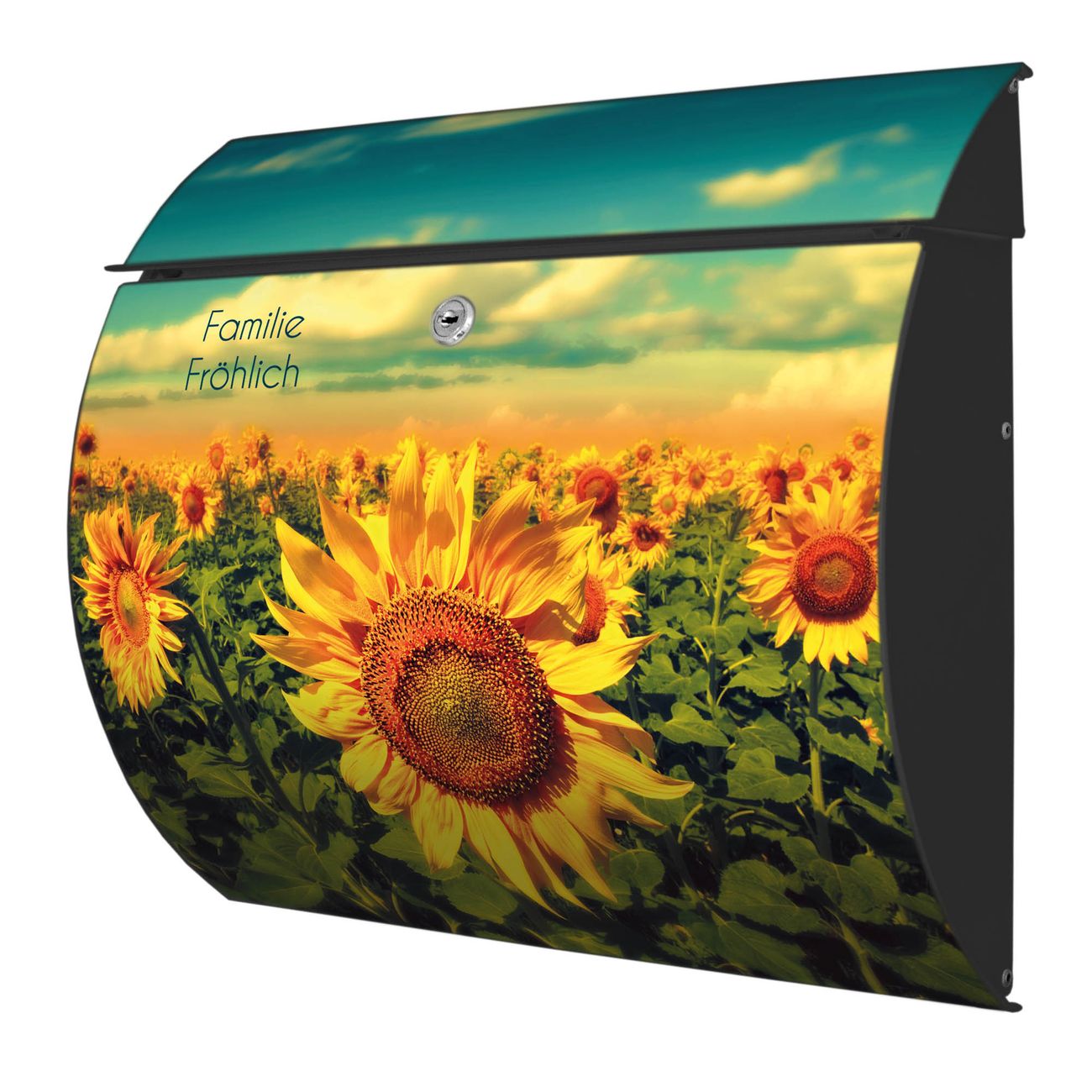 banjado Burg-Wächter Postkasten Toscana mit Motiv Sonnenblumen 38x33x11cm, 2 Schlüssel - Briefkasten Edelstahl - A4 Einwurf Anthrazit