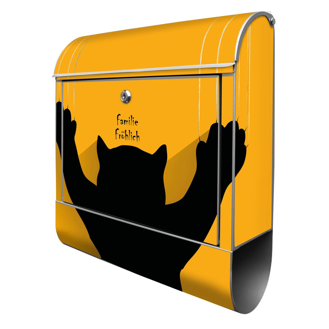 banjado Briefkasten silber mit Hausnummer und Motiv WT Scratch 38x47x13cm - mit Zeitungsfach pulverbeschichtet - 2 Schlüssel, Montageanleitung