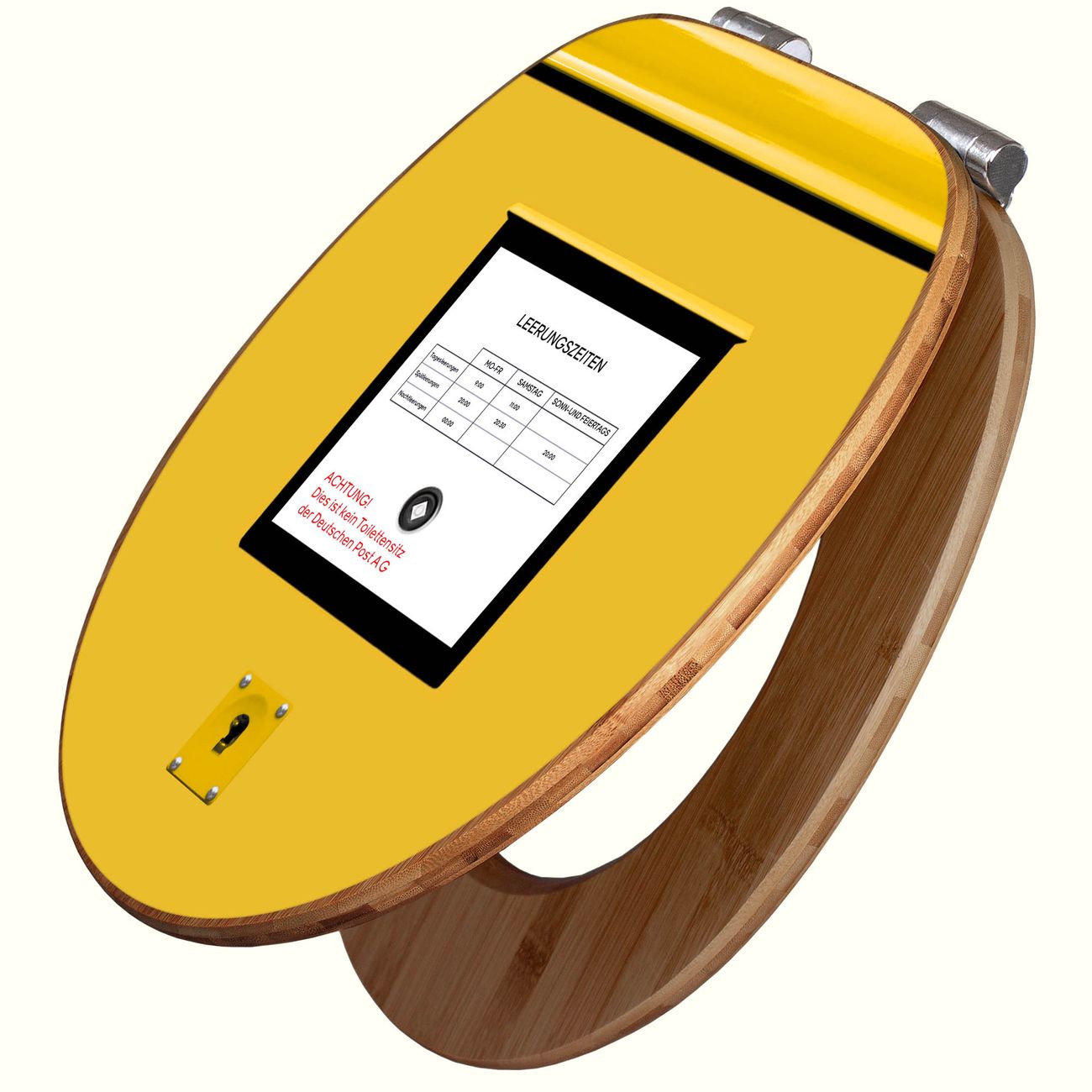 Bambus WC-Sitz mit Absenkautomatik und Motiv Postkasten, Toilettensitz aus angenehmen Holz universell für fast alle Toiletten, Klodeckel mit Absenkautomatik