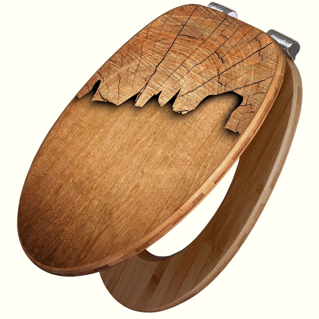 Bambus WC-Sitz mit Absenkautomatik und Motiv Holz, Toilettensitz aus angenehmen Holz universell für fast alle Toiletten, Klodeckel mit Absenkautomatik