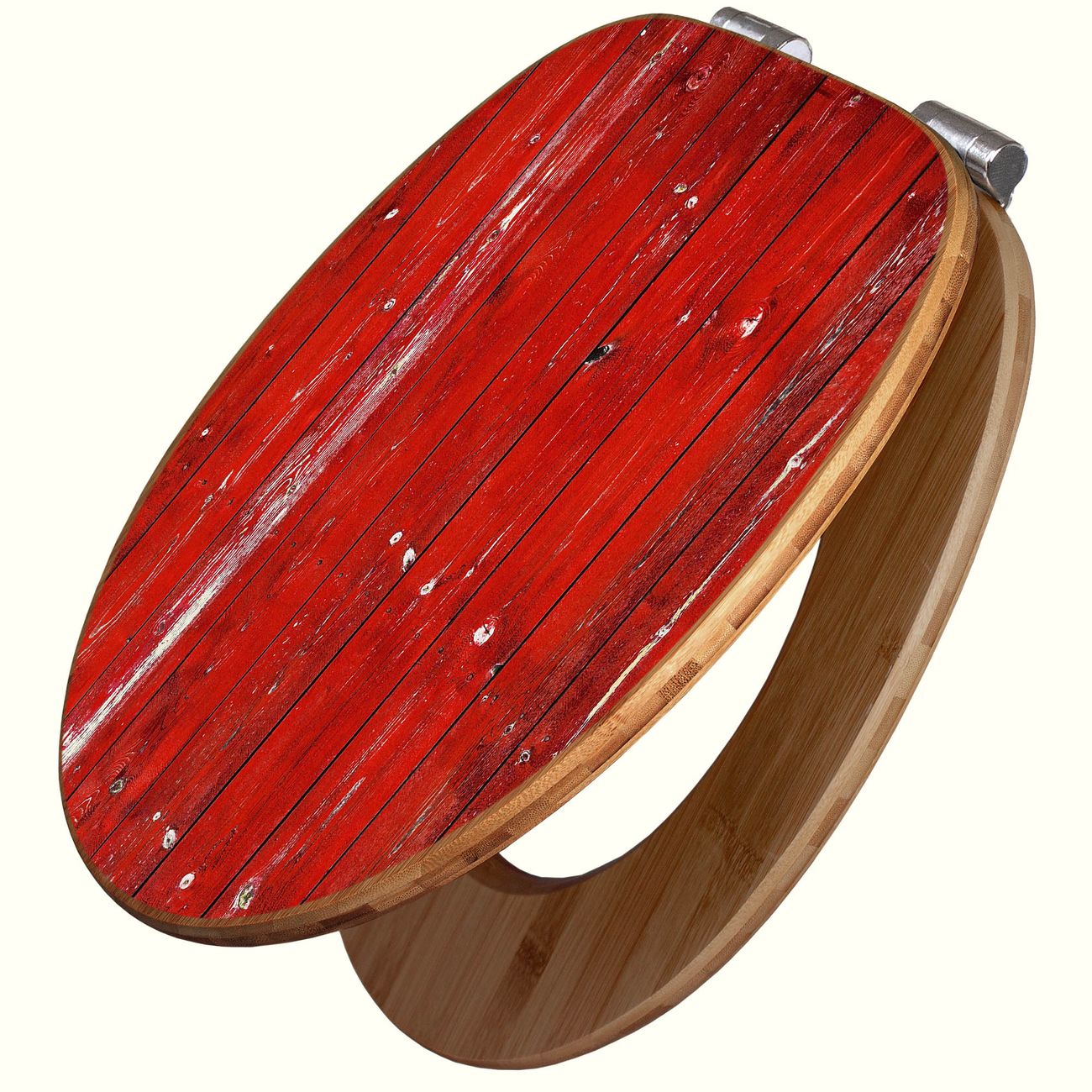 banjado Design WC-Sitz mit Absenkautomatik aus Bambus Holz Motiv Holz Rot, angenehmer Sitzkomfort Toilettendeckel mit Edelstahl Scharnieren ovaler Klodeckel