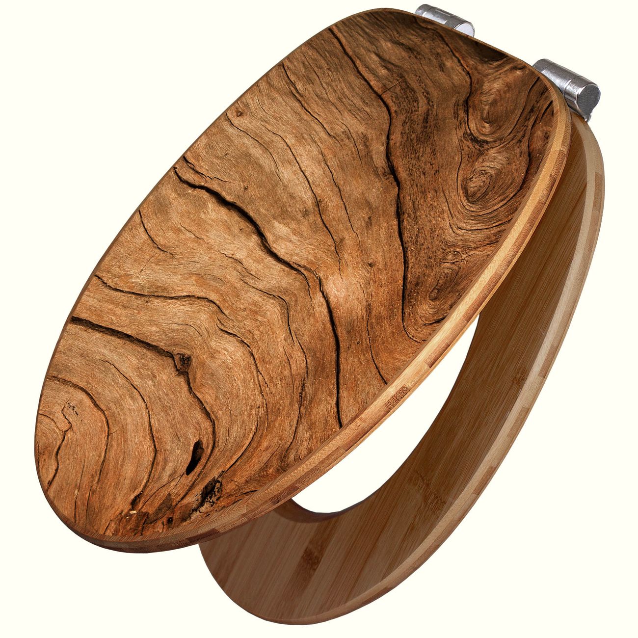 Bambus WC-Sitz mit Absenkautomatik und Motiv Holzmaserung, Toilettensitz aus angenehmen Holz universell für fast alle Toiletten, Klodeckel mit Absenkautomatik