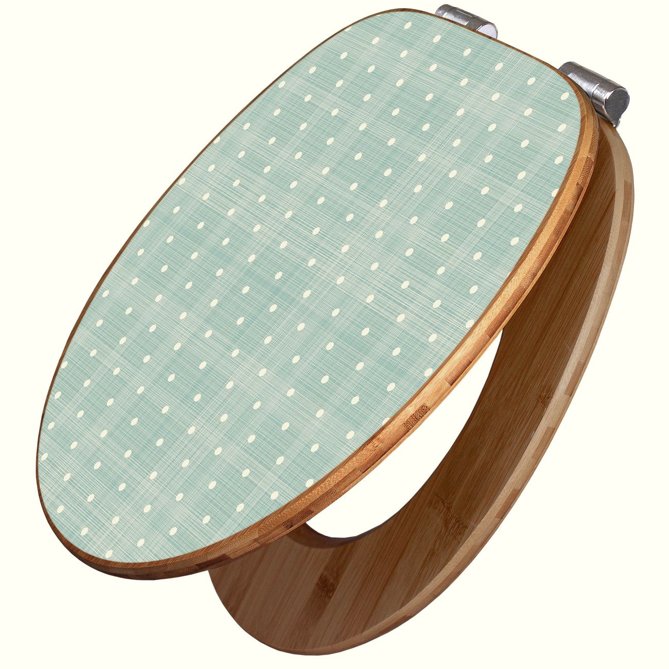 banjado Design WC-Sitz mit Absenkautomatik aus Bambus Holz Motiv Punkte Lindgrün, angenehmer Sitzkomfort Toilettendeckel mit Edelstahl Scharnieren ovaler Klodeckel