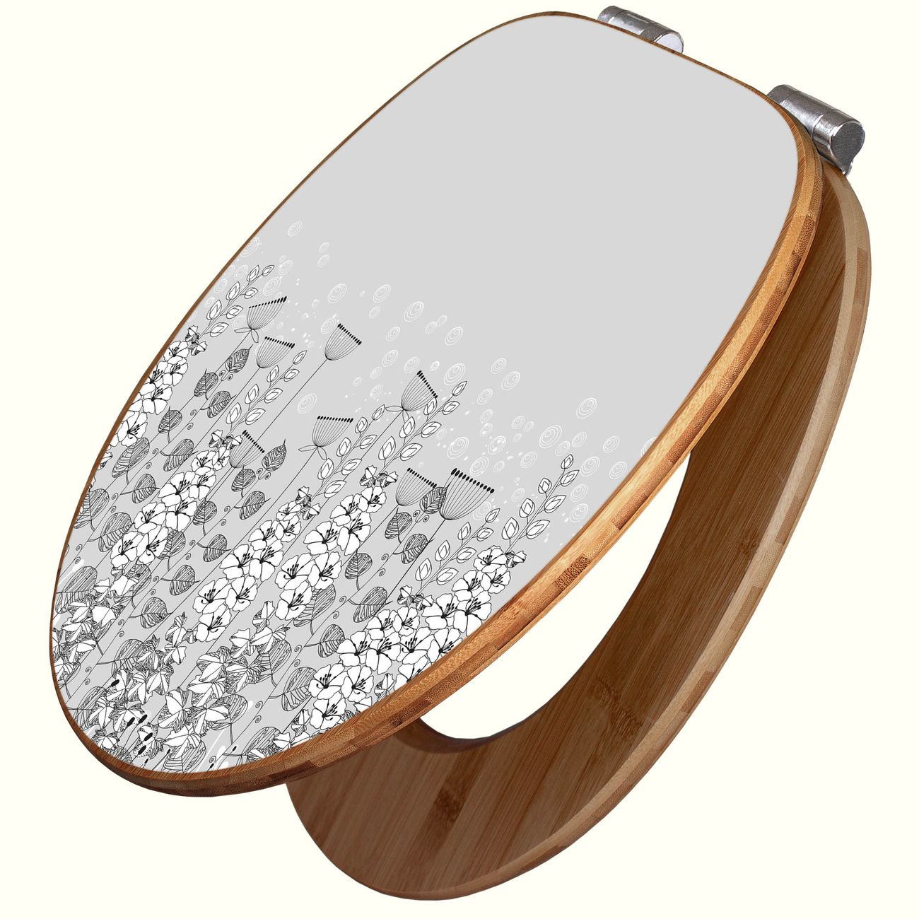 Bambus WC-Sitz mit Absenkautomatik und Motiv Wegesrand, Toilettensitz aus angenehmen Holz universell für fast alle Toiletten, Klodeckel mit Absenkautomatik