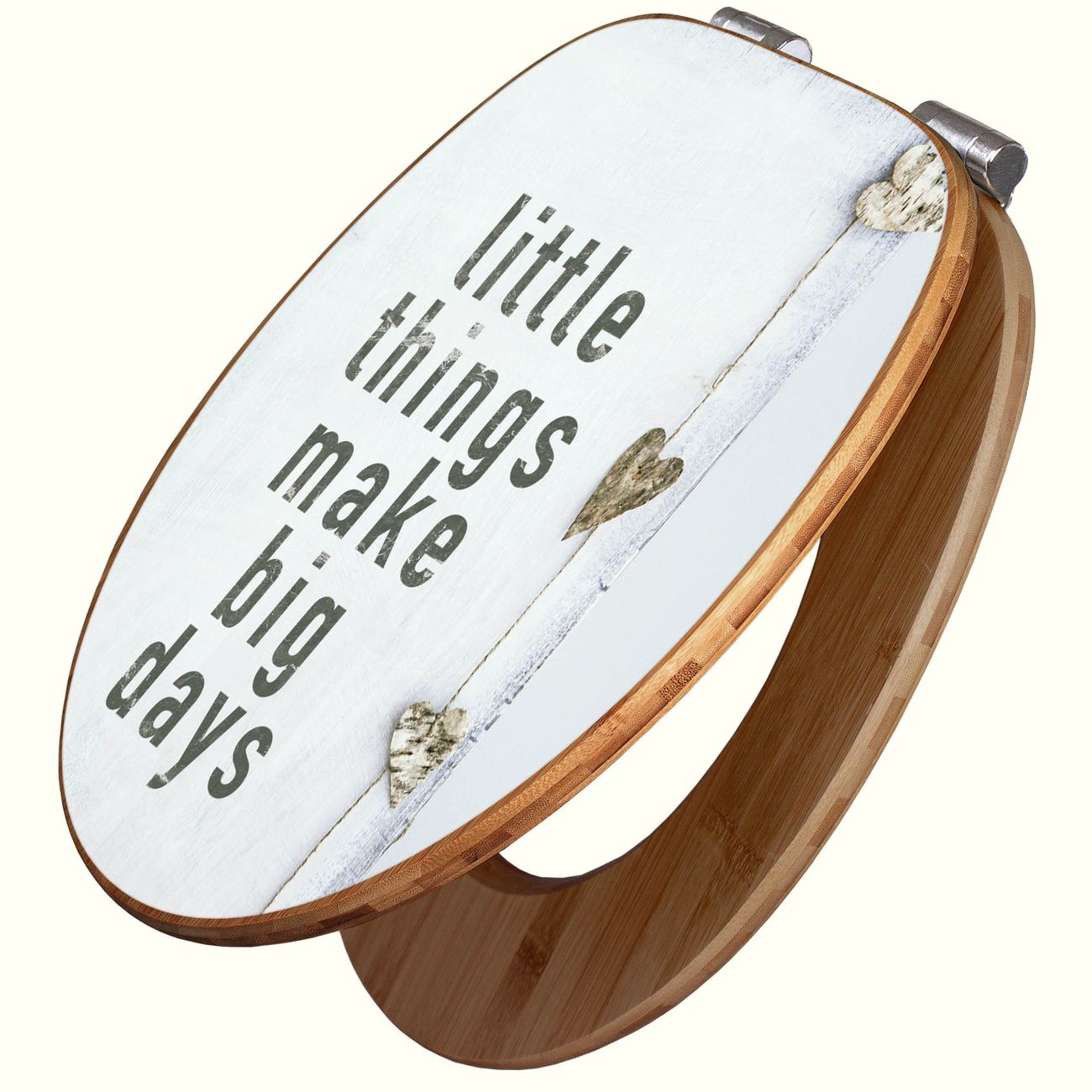 banjado Design WC-Sitz mit Absenkautomatik aus Bambus Holz Motiv Little Things, angenehmer Sitzkomfort Toilettendeckel mit Edelstahl Scharnieren ovaler Klodeckel