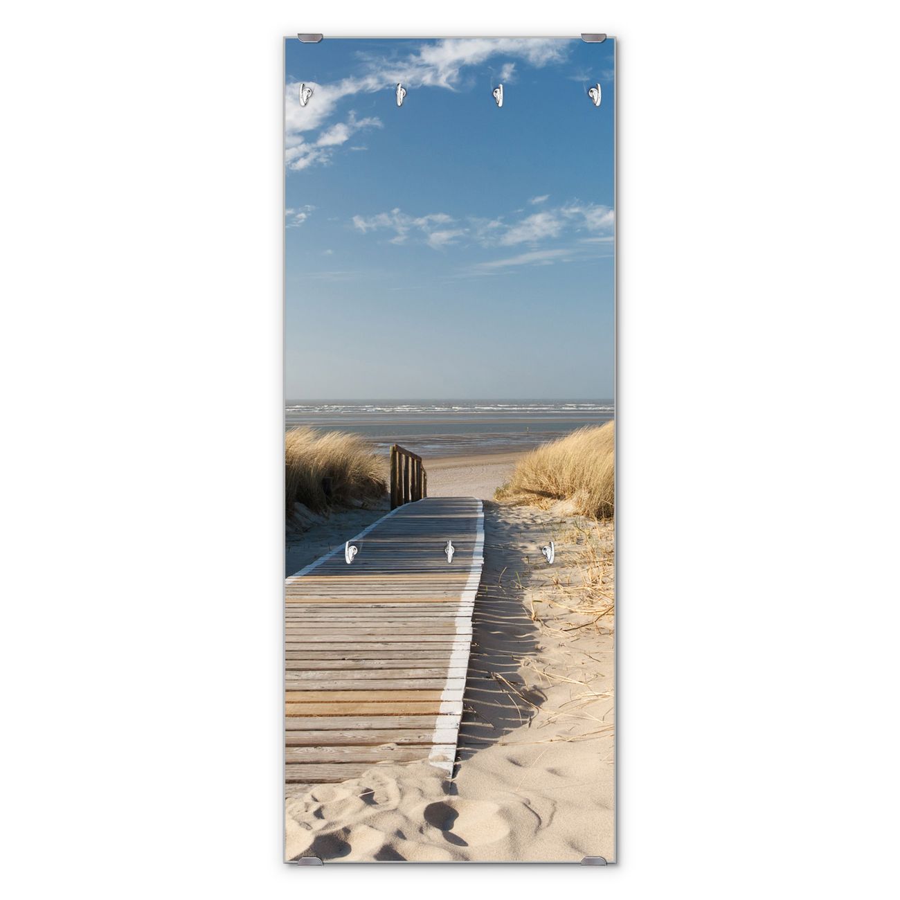 banjado Wandgarderobe aus Echtglas, 50x125cm groß, Paneel mit 7 Haken und Motiv Dünen, Garderobenleiste mit Montagematerial, Design Flurgarderobe