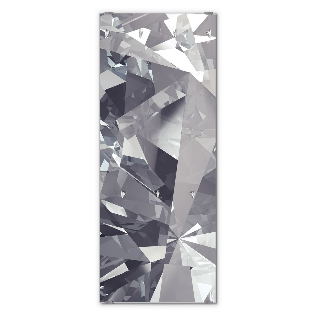 banjado Wandgarderobe aus Echtglas, 50x125cm groß, Paneel mit 7 Haken und Motiv Diamant, Garderobenleiste mit Montagematerial, Design Flurgarderobe