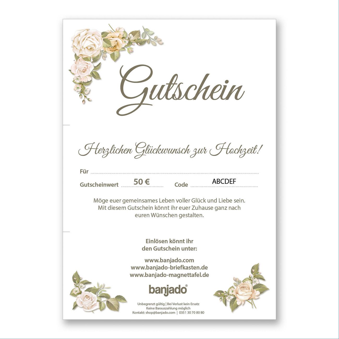 Last Minute Gutschein Hochzeit von 25€ bis 150€ (E-Mail Versand)