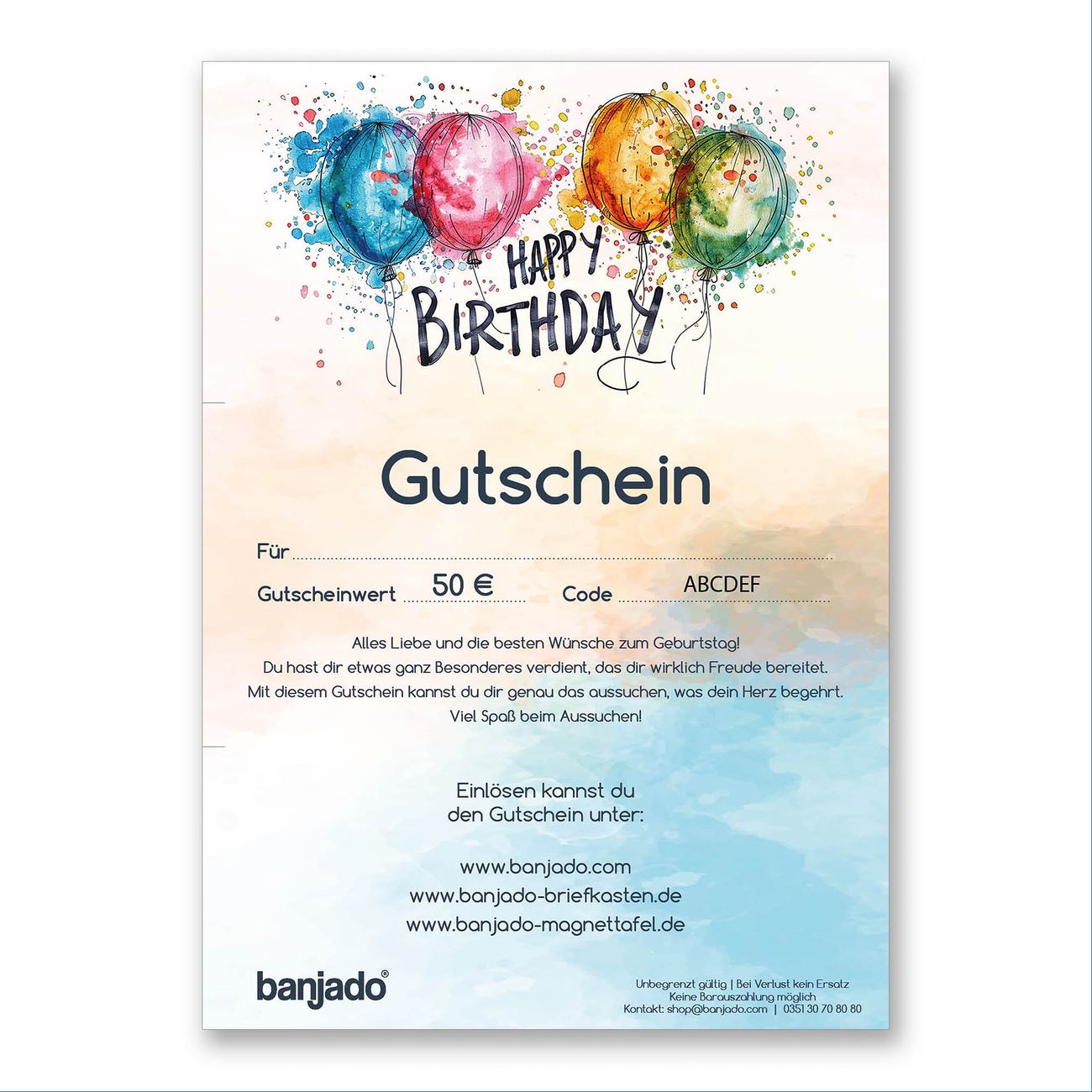 Last Minute Gutschein Geburtstag von 25€ bis 150€ (E-Mail Versand)