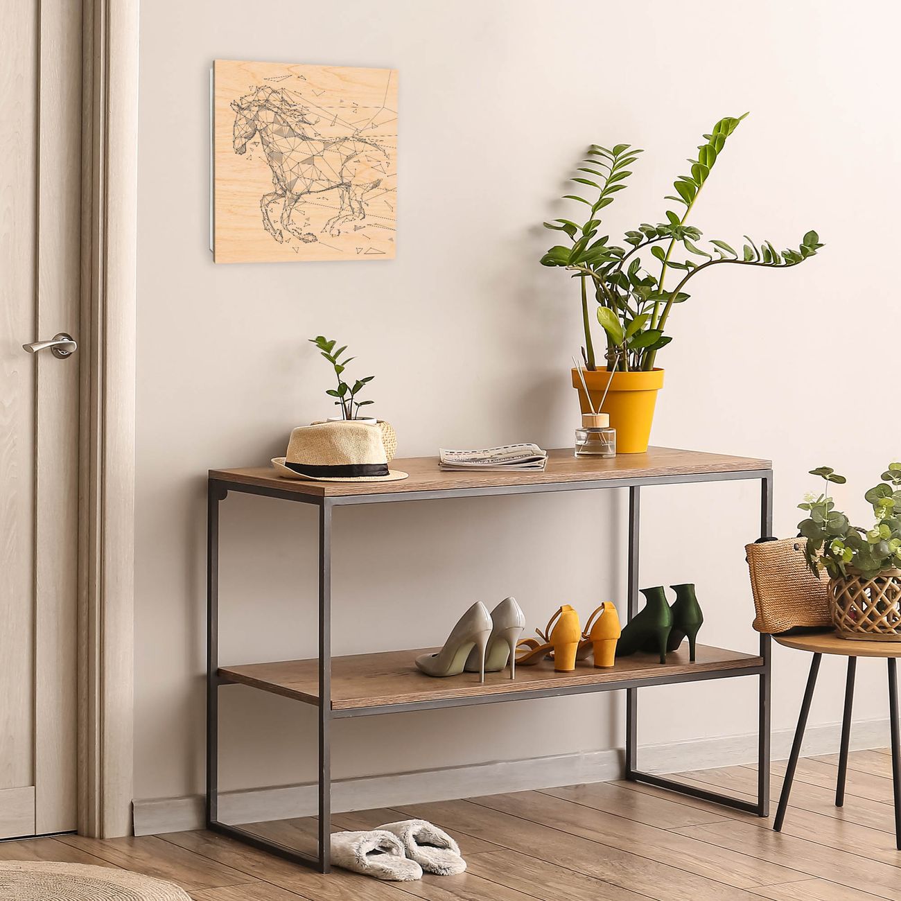 Schlüsselkasten Holz mit Motiv Pferd abstrakt 2 - Schlüsselbox für Wand 30x30cm, banjado