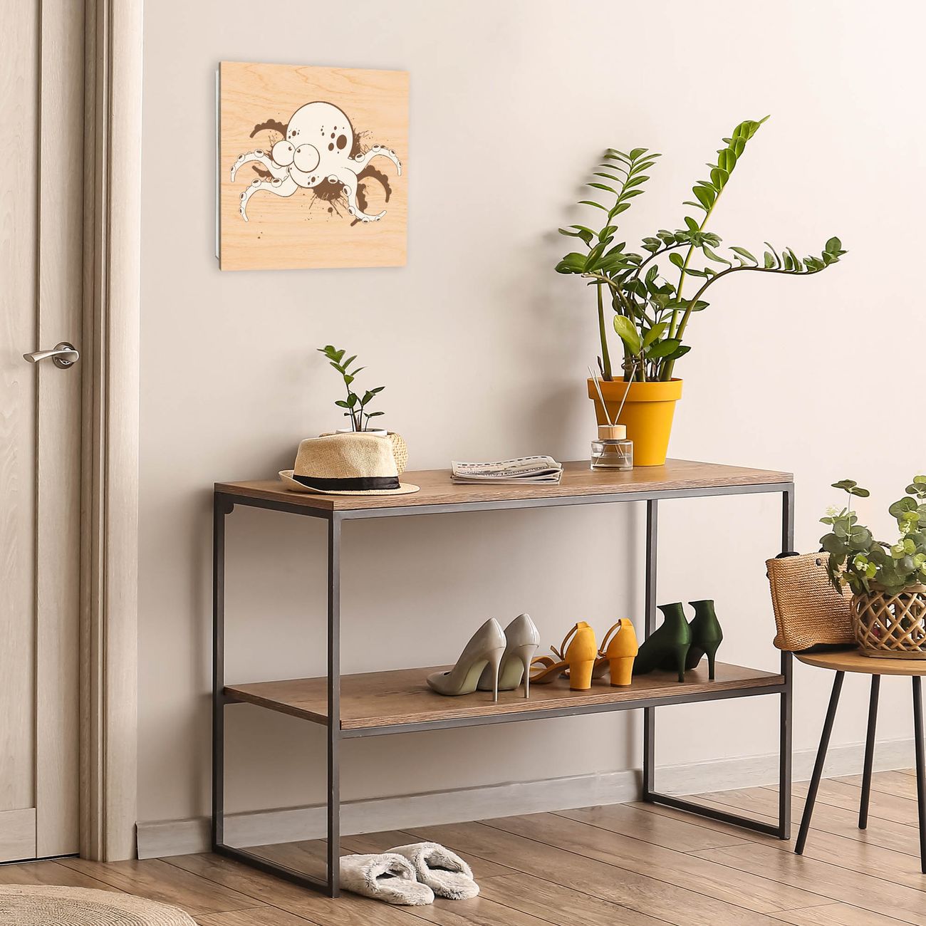 Schlüsselkasten Holzoptik für Flur & Büro - Schlüsselbox Wandmontage Motiv Oktopus Comic 2 von banjado