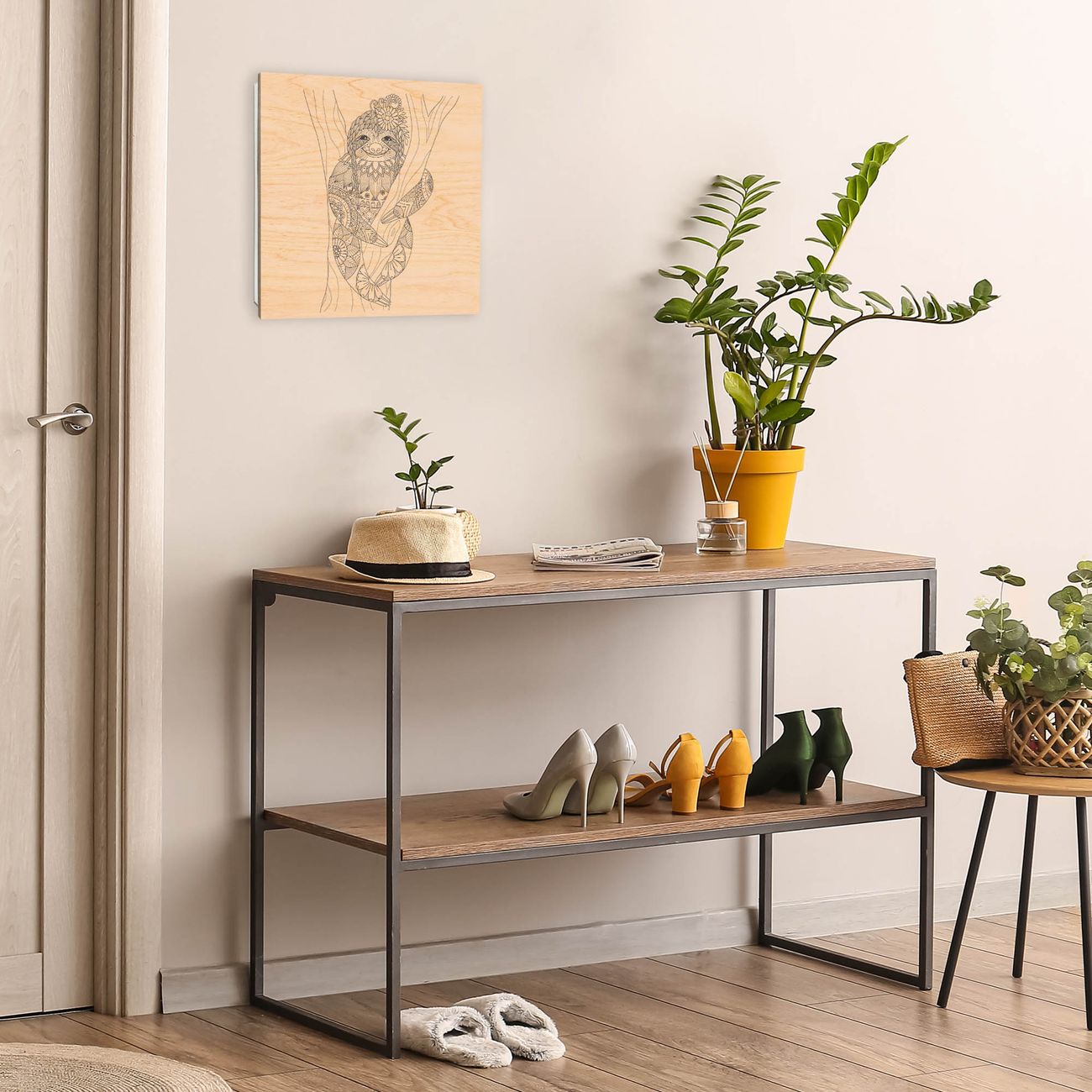 Schlüsselkasten Holzoptik für Flur & Büro - Schlüsselbox Wandmontage Motiv Faultier gezeichnet 2 von banjado