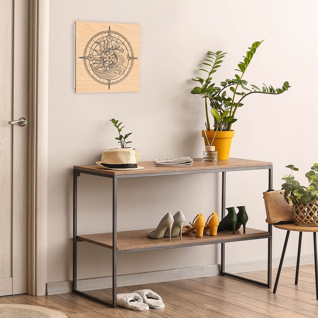 Schlüsselkasten Holzoptik für Flur & Büro - Schlüsselbox Wandmontage Motiv Kompass 2 von banjado