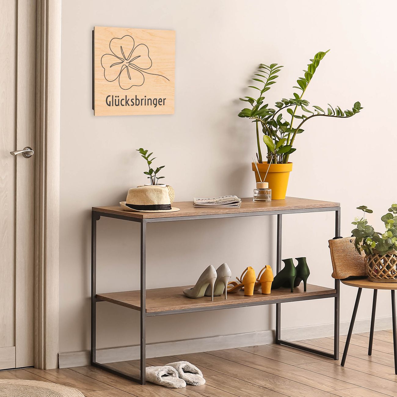 Schlüsselkasten Holzoptik für Flur & Büro - Schlüsselbox Wandmontage Motiv Glücksbringer Kleeblatt 2 von banjado