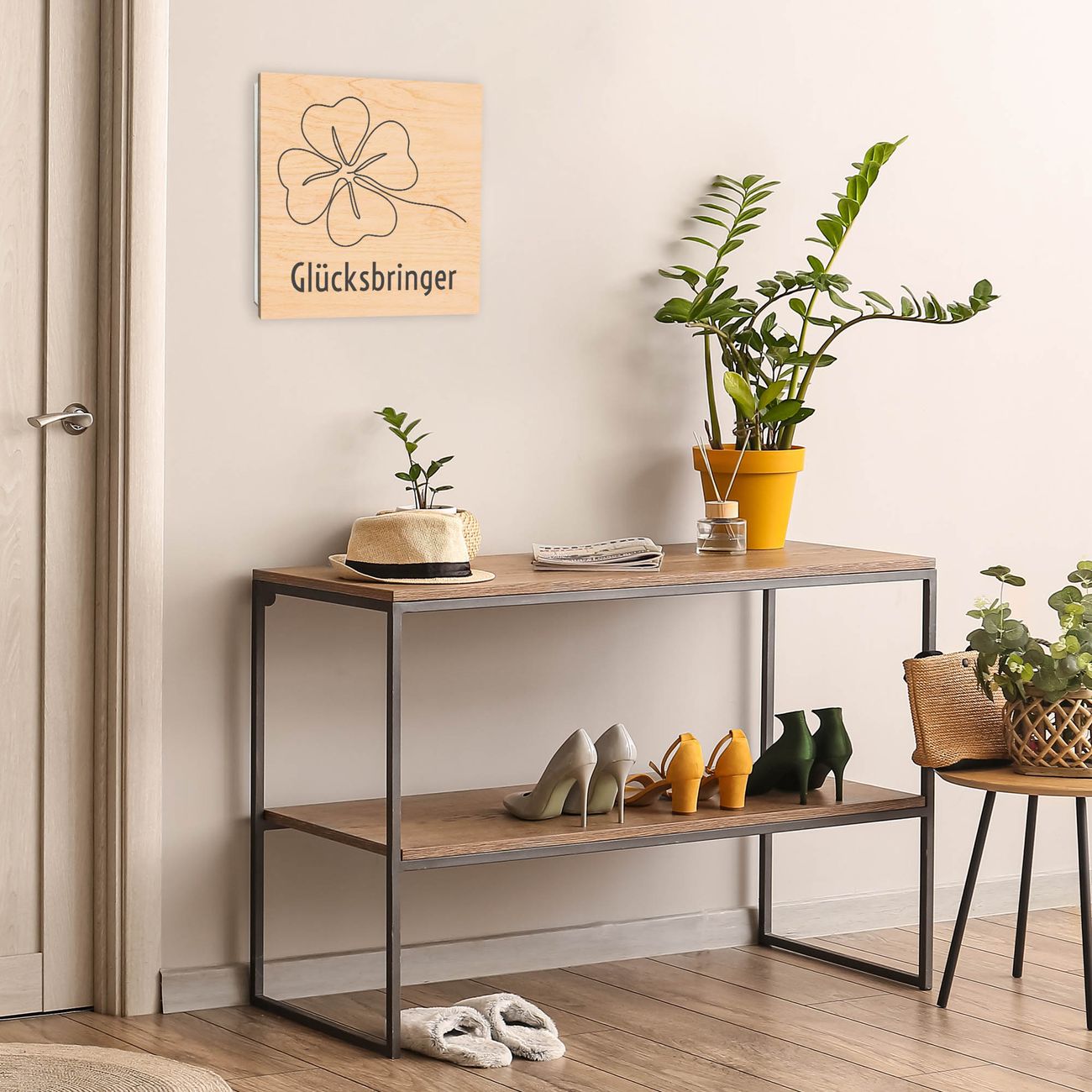 Schlüsselkasten Holzoptik für Flur & Büro - Schlüsselbox Wandmontage Motiv Glücksbringer Kleeblatt 2 von banjado