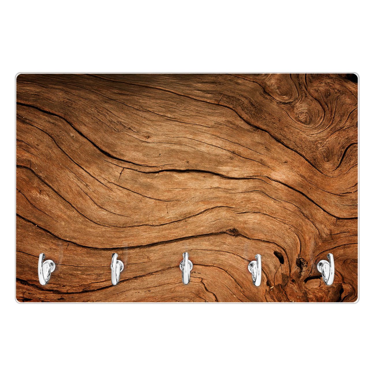 Modernes Schlüsselbrett aus Glas von banjado, Schlüsselboard 30cm x 20cm mit 5 Haken, Schlüsselleiste beschreibbar und magnetisch mit Motiv Holzmaserung