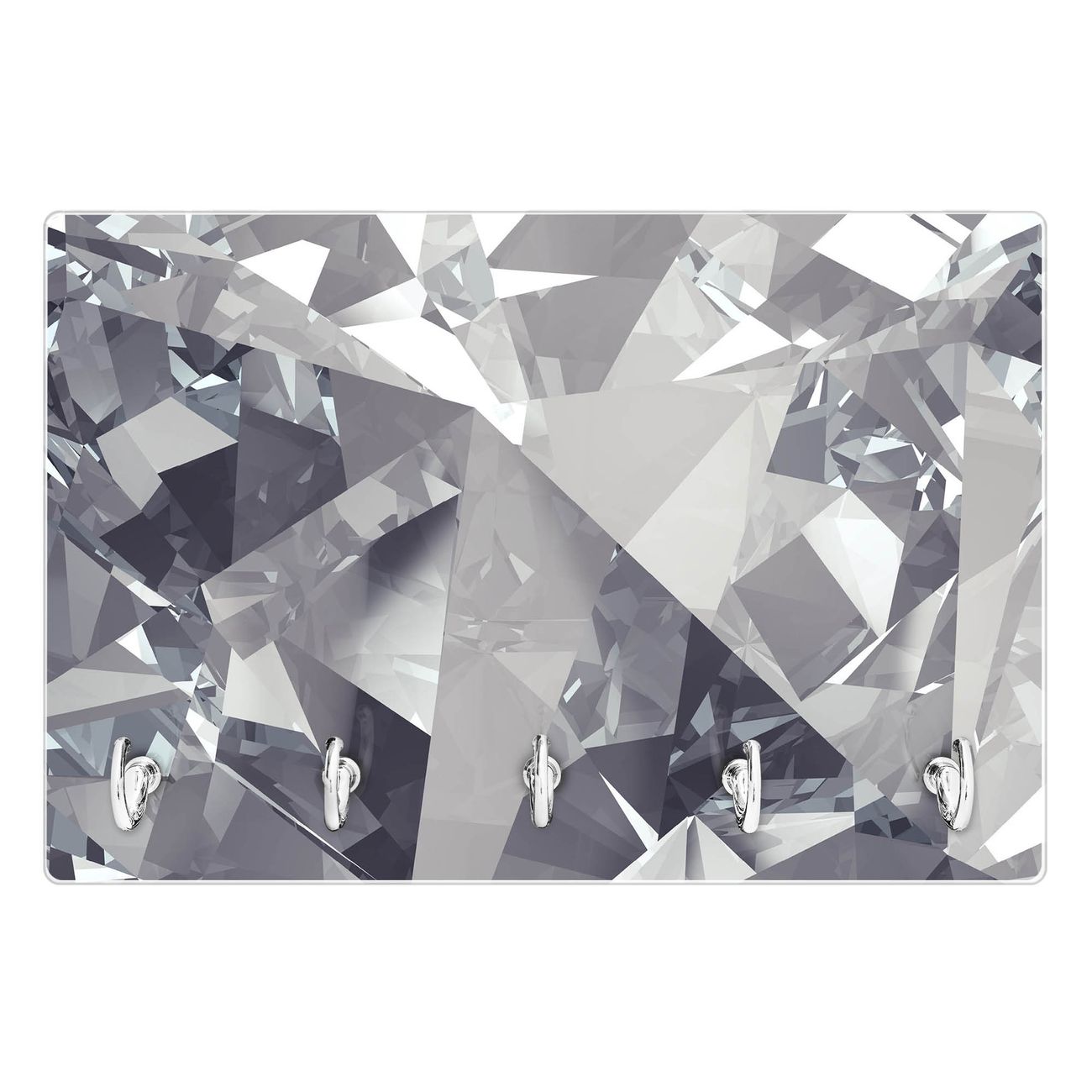 Modernes Schlüsselbrett aus Glas von banjado, Schlüsselboard 30cm x 20cm mit 5 Haken, Schlüsselleiste beschreibbar und magnetisch mit Motiv Diamant