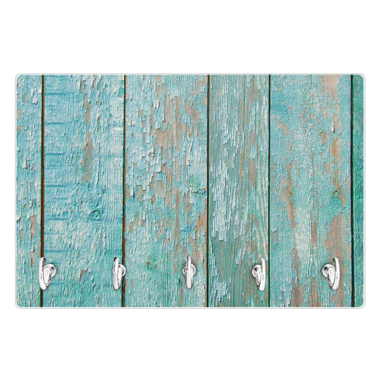 Modernes Schlüsselbrett aus Glas von banjado, Schlüsselboard 30cm x 20cm mit 5 Haken, Schlüsselleiste beschreibbar und magnetisch mit Motiv Blaue Planken