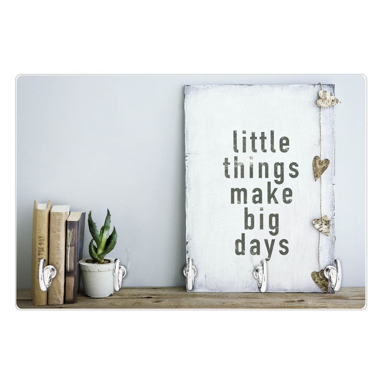 Modernes Schlüsselbrett aus Glas von banjado, Schlüsselboard 30cm x 20cm mit 5 Haken, Schlüsselleiste beschreibbar und magnetisch mit Motiv Little Things